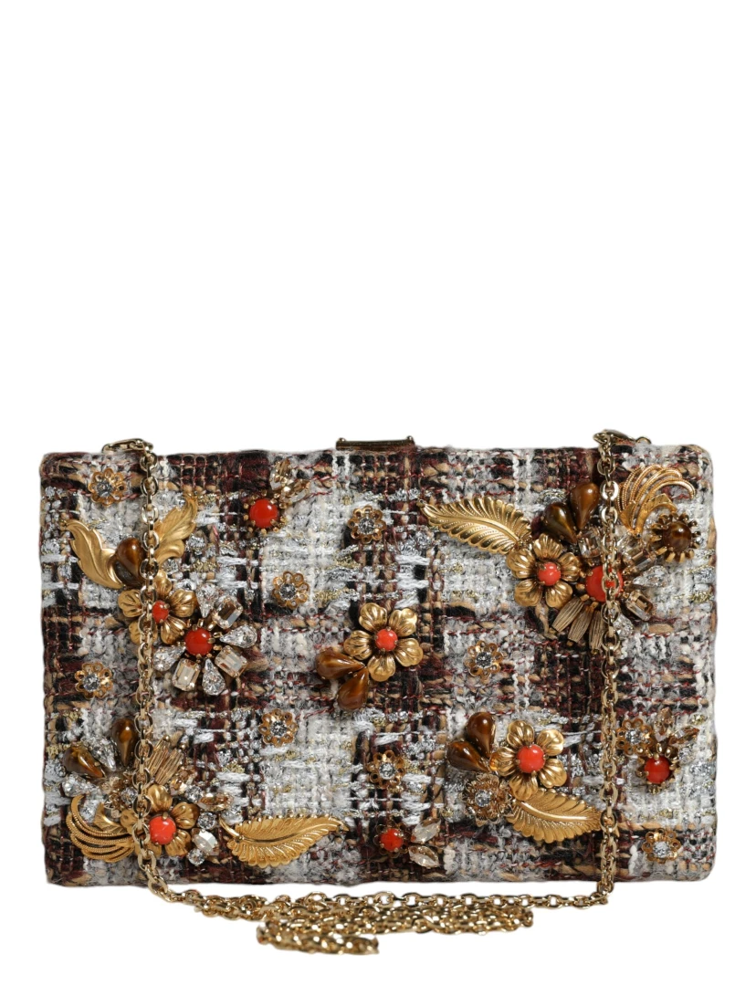 Multicolor Tweed Floral Clutch Crossbody Bag