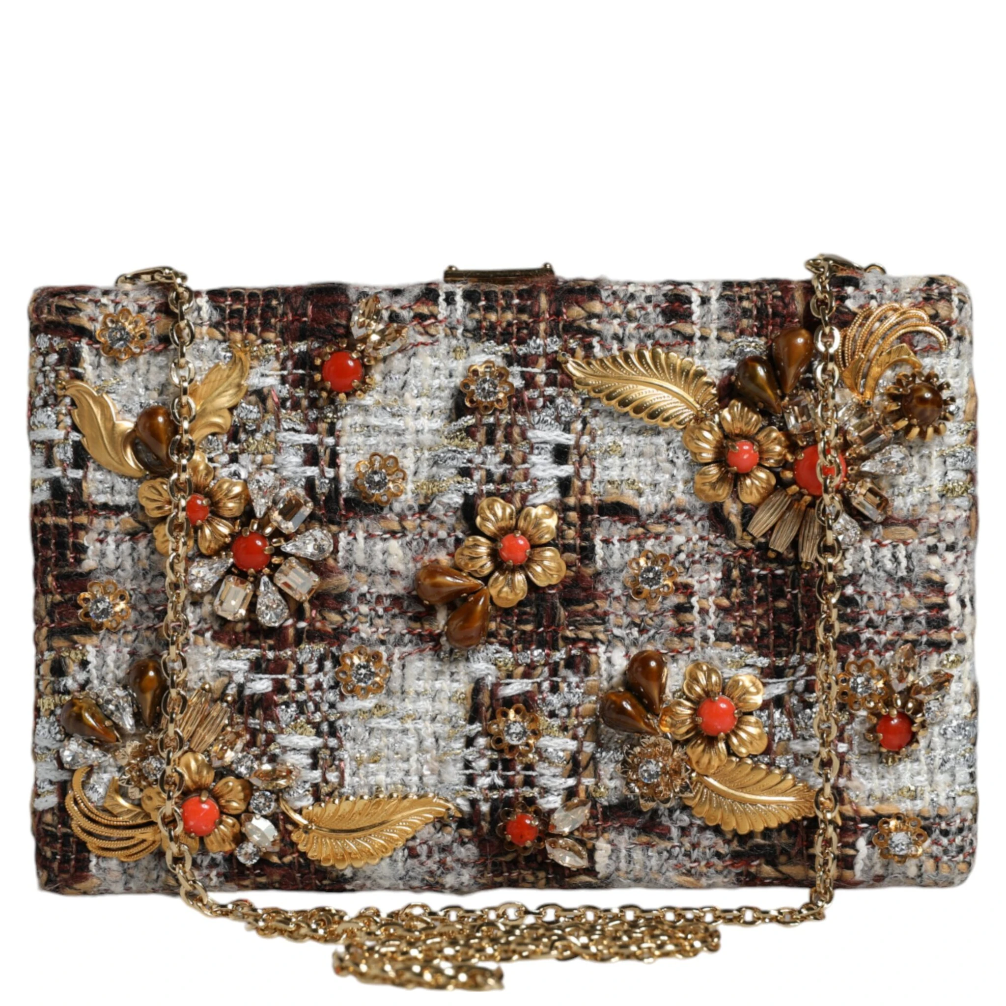 Multicolor Tweed Floral Clutch Crossbody Bag