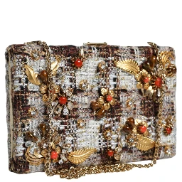 Multicolor Tweed Floral Clutch Crossbody Bag
