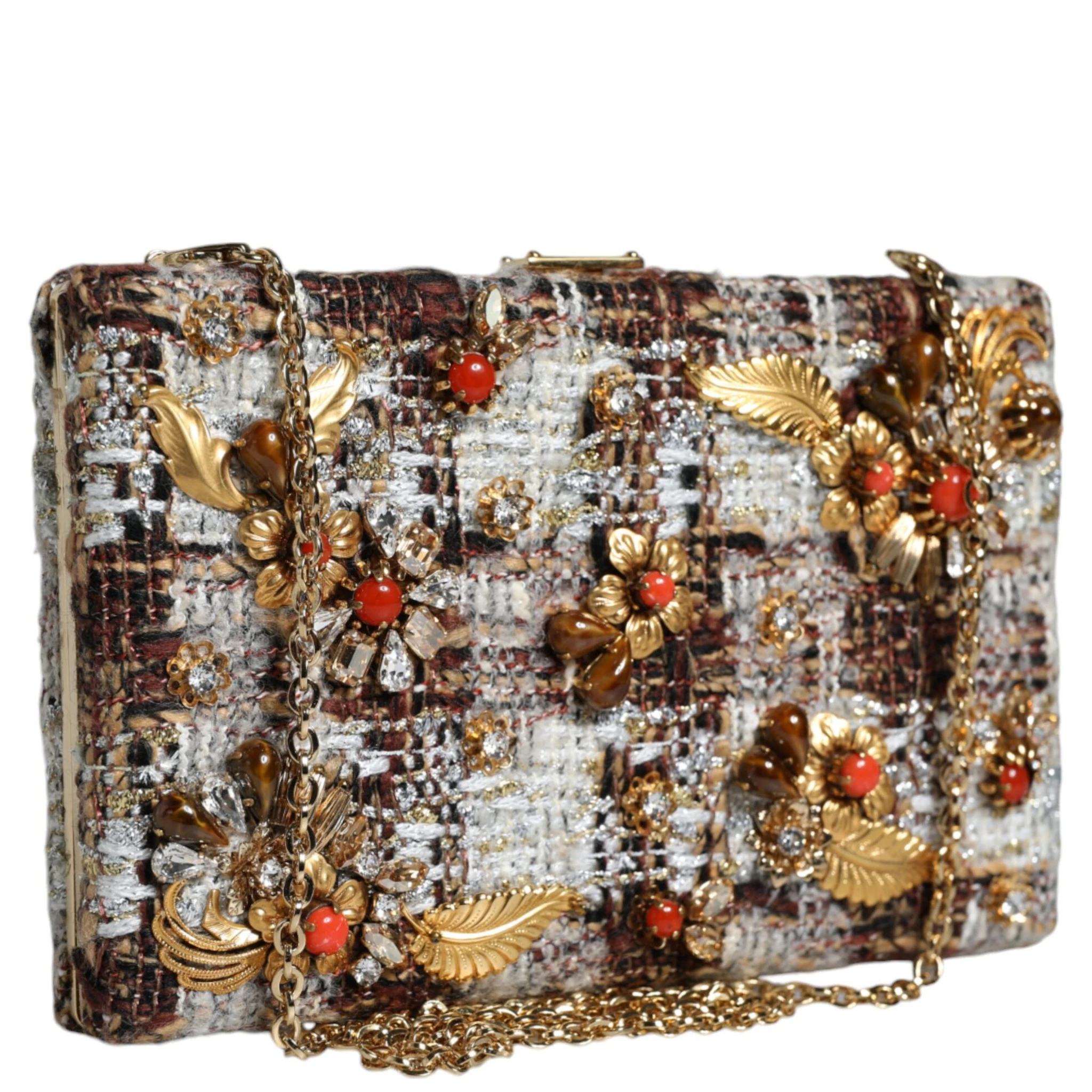 Multicolor Tweed Floral Clutch Crossbody Bag