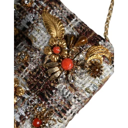 Multicolor Tweed Floral Clutch Crossbody Bag