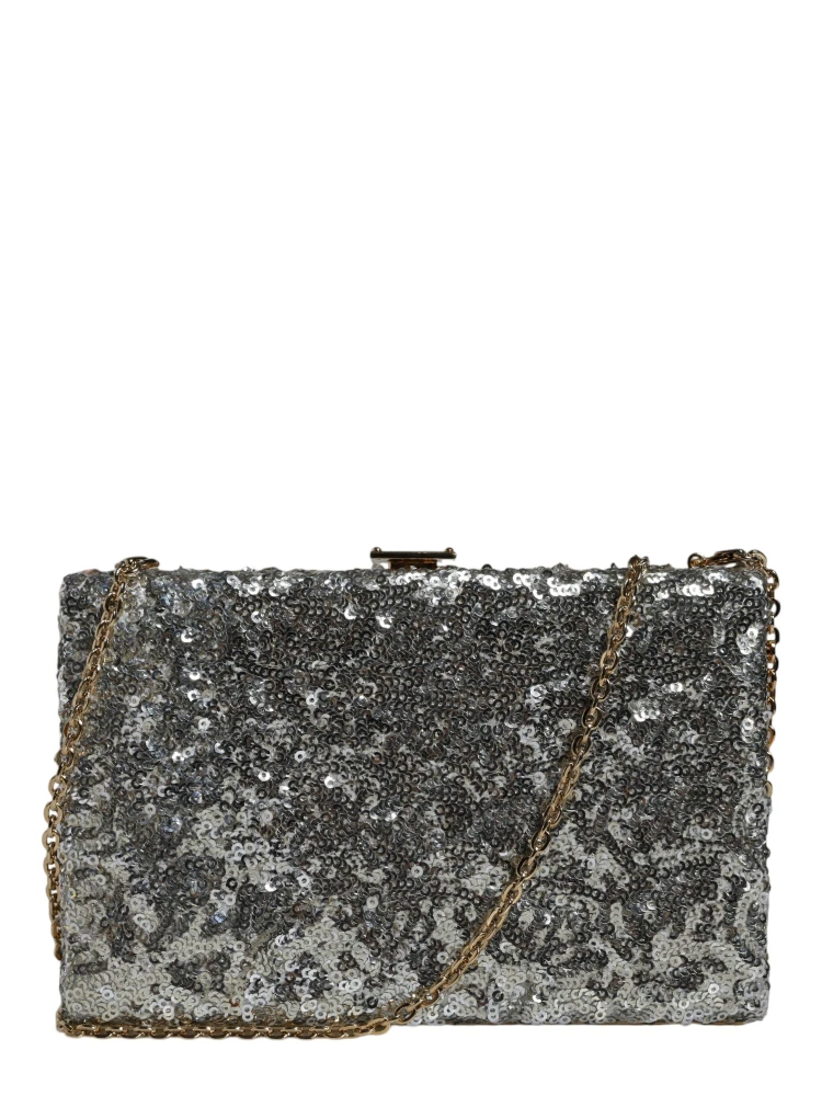 Silver Sequined Clutch Evening Crossbody Bag