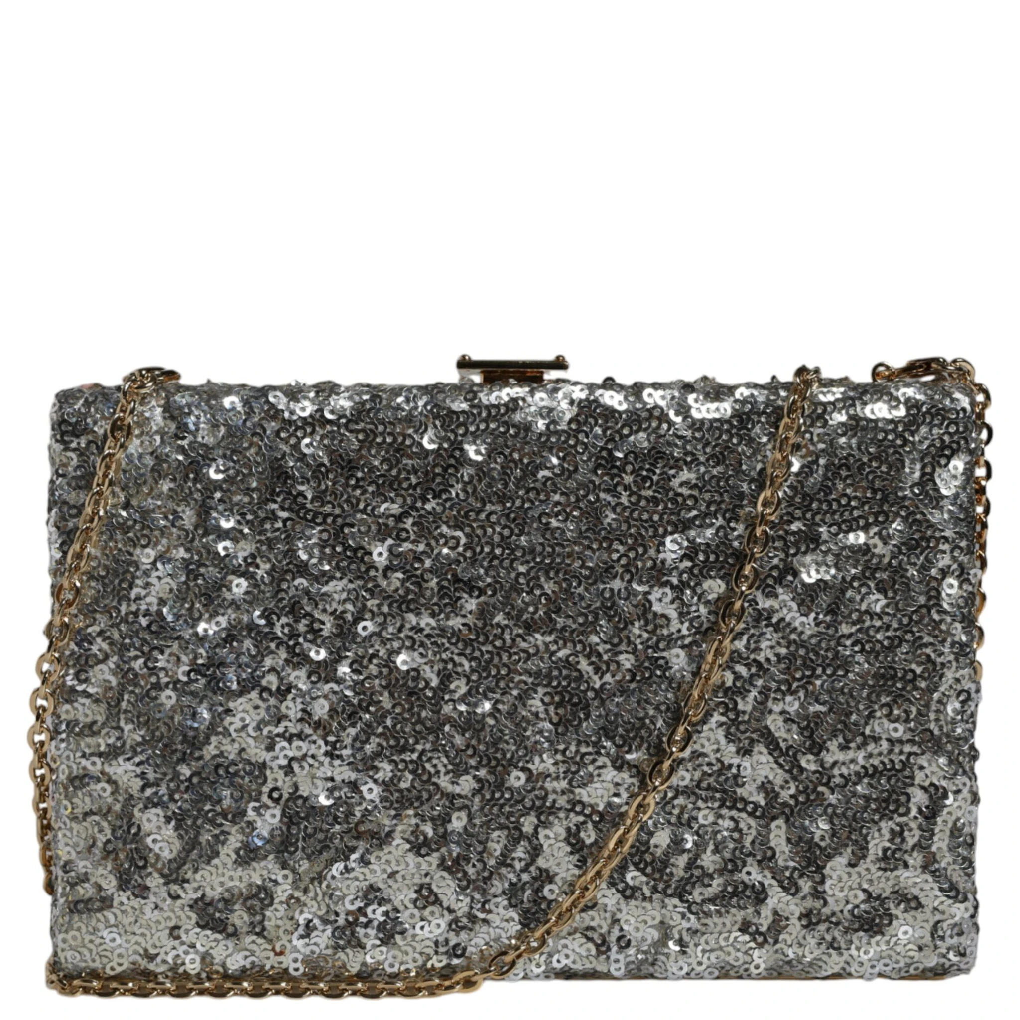 Silver Sequined Clutch Evening Crossbody Bag
