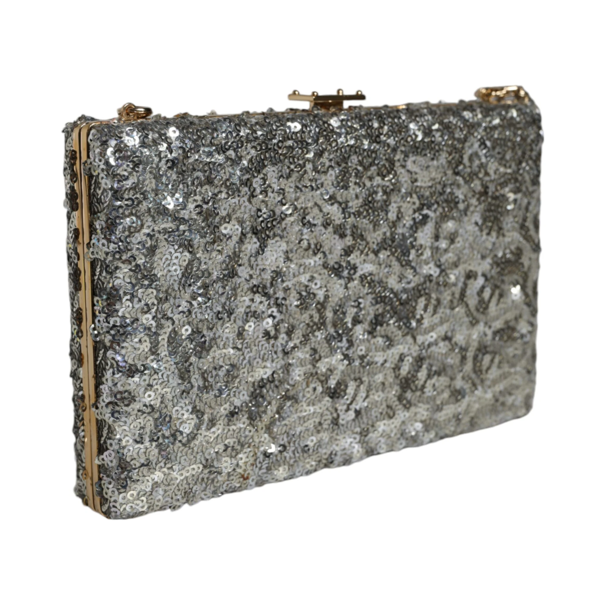 Silver Sequined Clutch Evening Crossbody Bag
