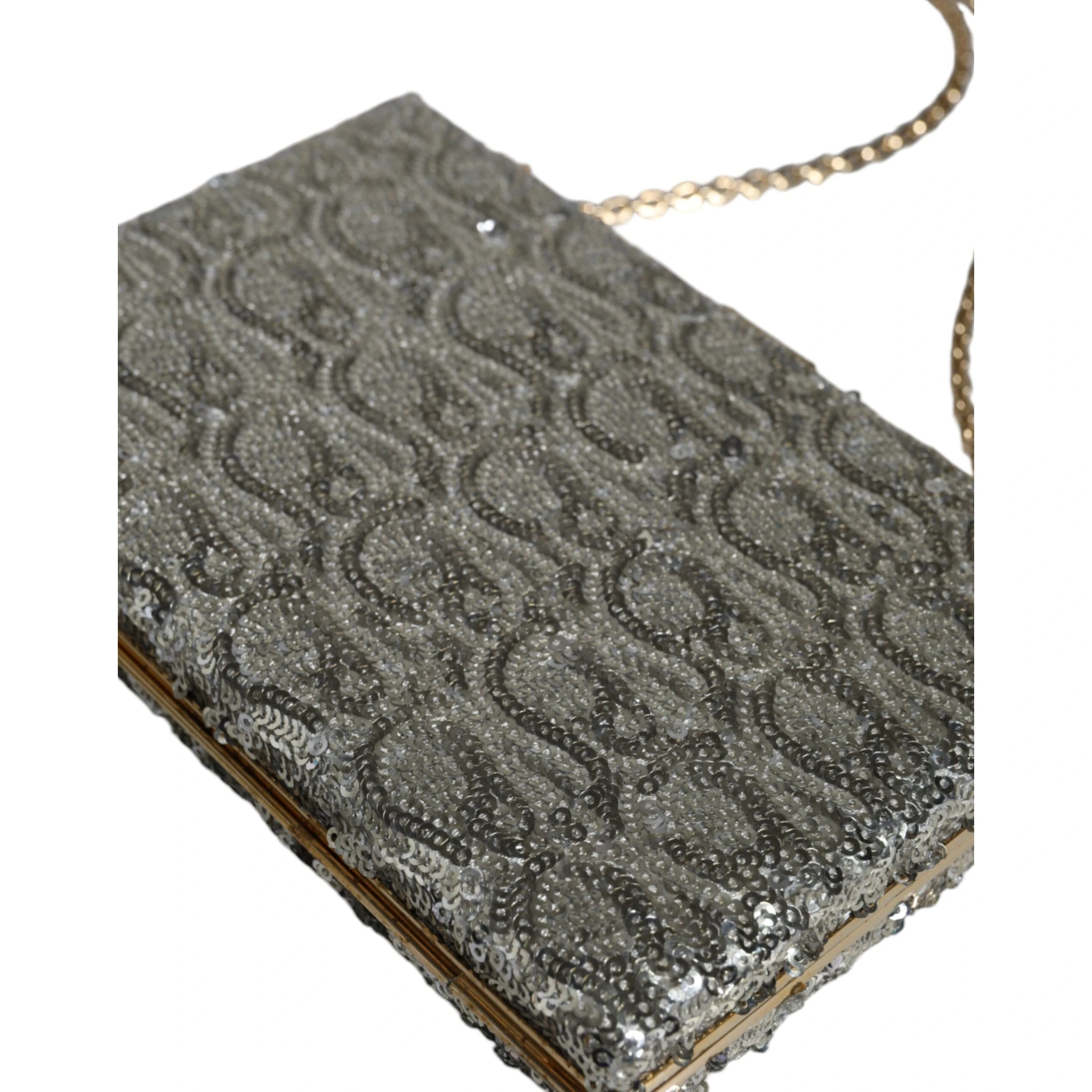 Silver Sequined Clutch Evening Crossbody Bag