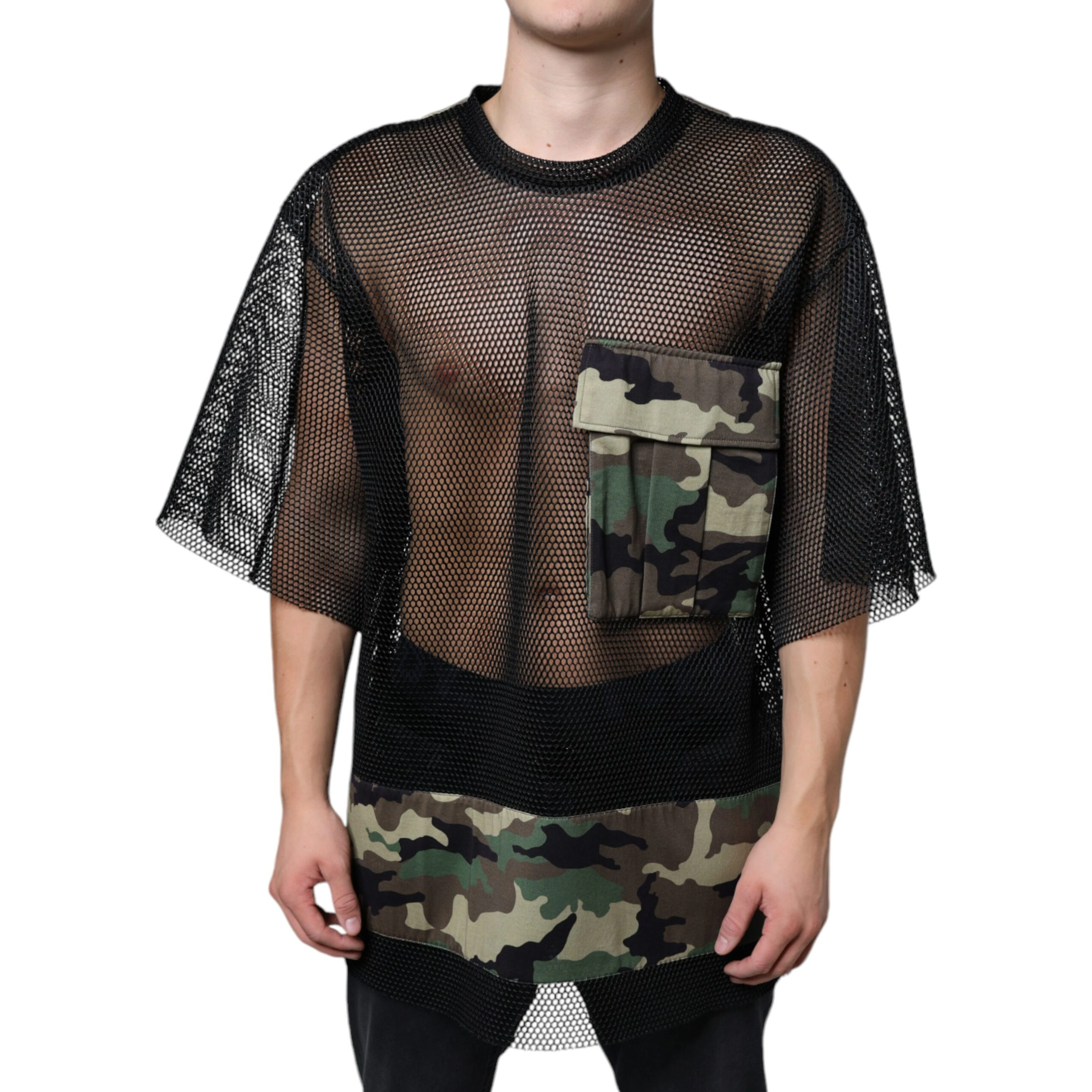 Black Mesh Camouflage Short Sleeves T-shirt