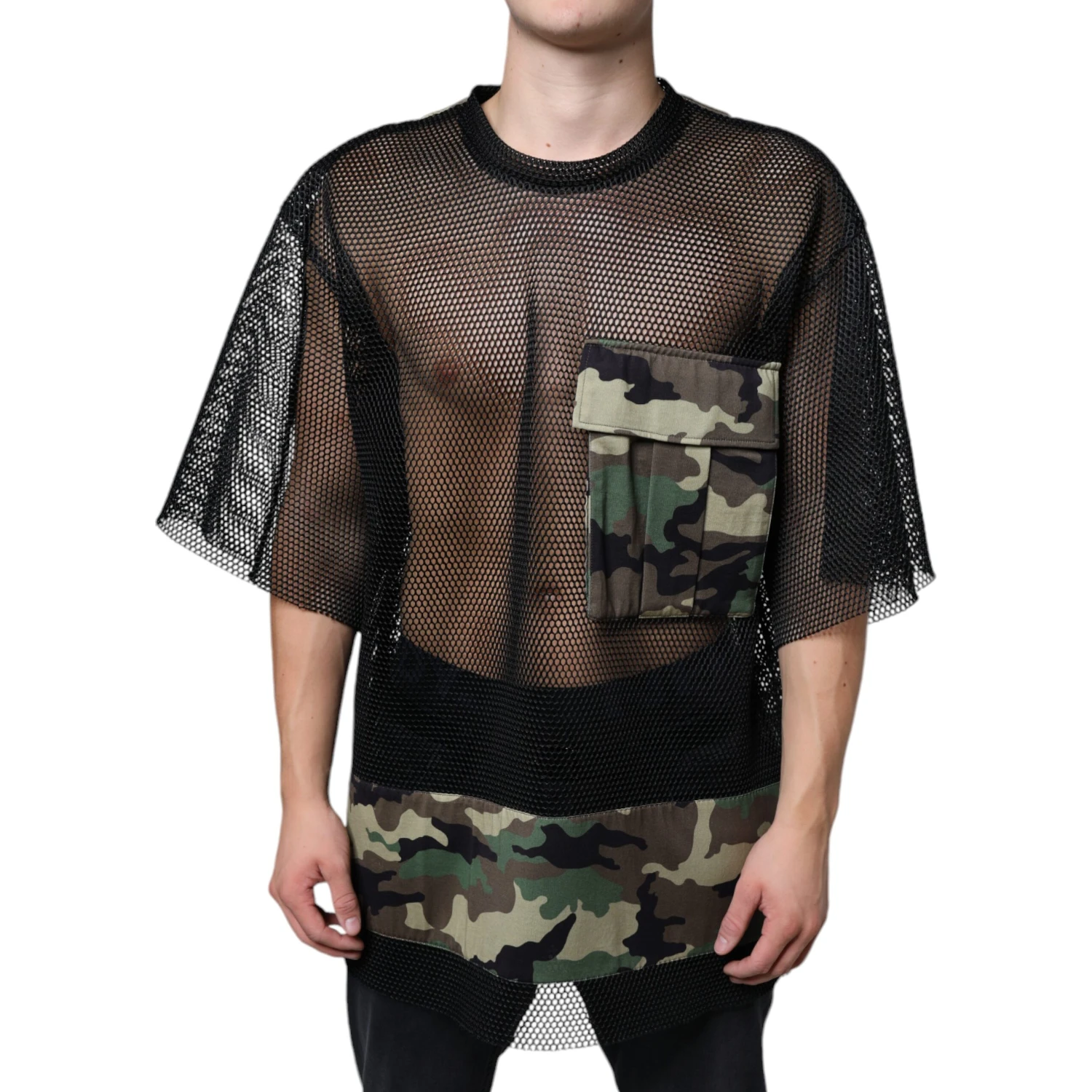 Black Mesh Camouflage Short Sleeves T-shirt