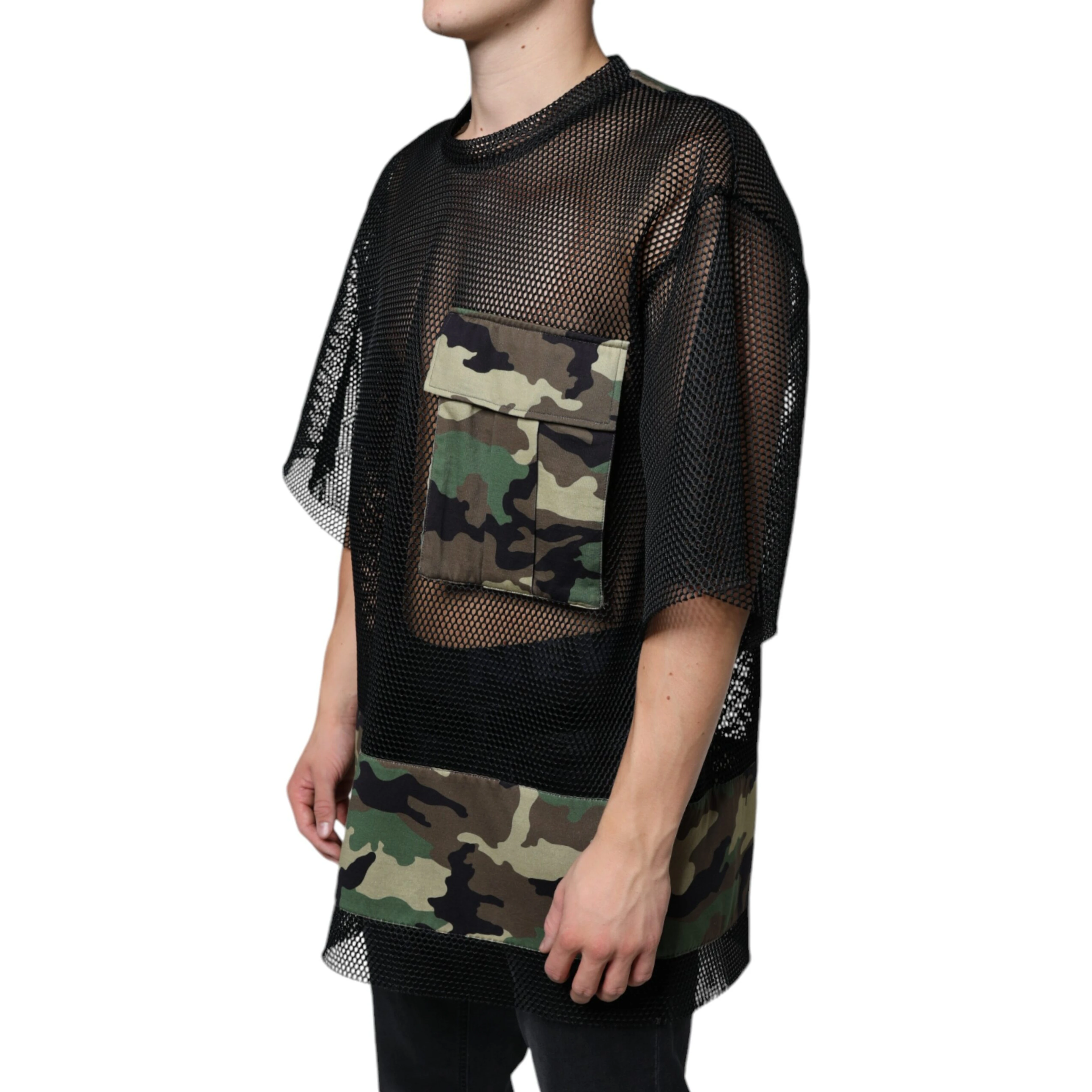 Black Mesh Camouflage Short Sleeves T-shirt