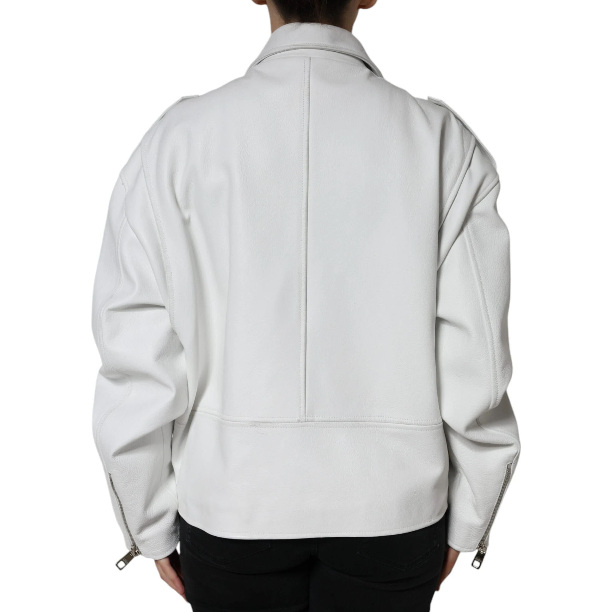 White Lambskin Leather Biker Coat Jacket