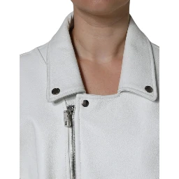White Lambskin Leather Biker Coat Jacket