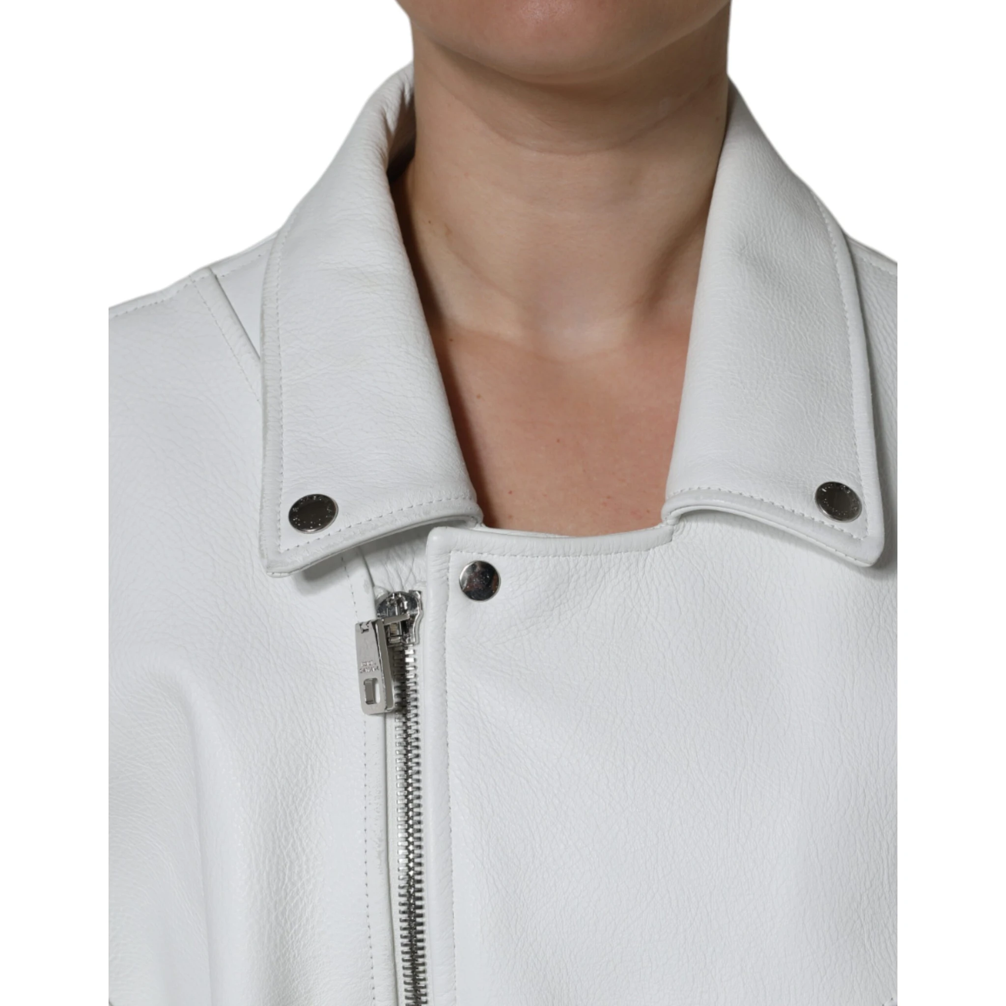 White Lambskin Leather Biker Coat Jacket