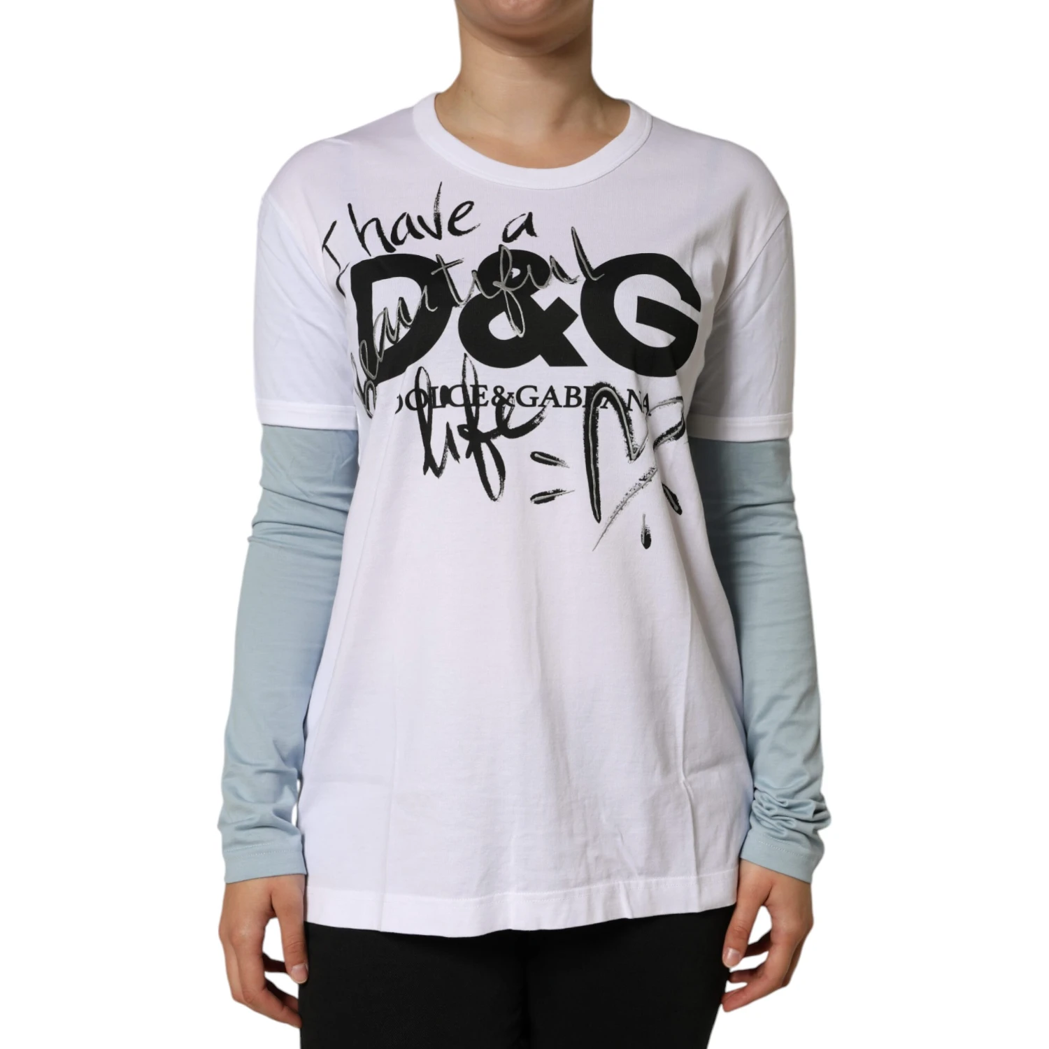 White Cotton Logo Print Round Neck T-shirt