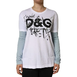 White Cotton Logo Print Round Neck T-shirt