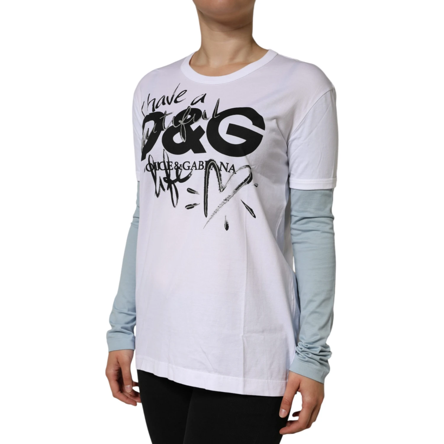 White Cotton Logo Print Round Neck T-shirt