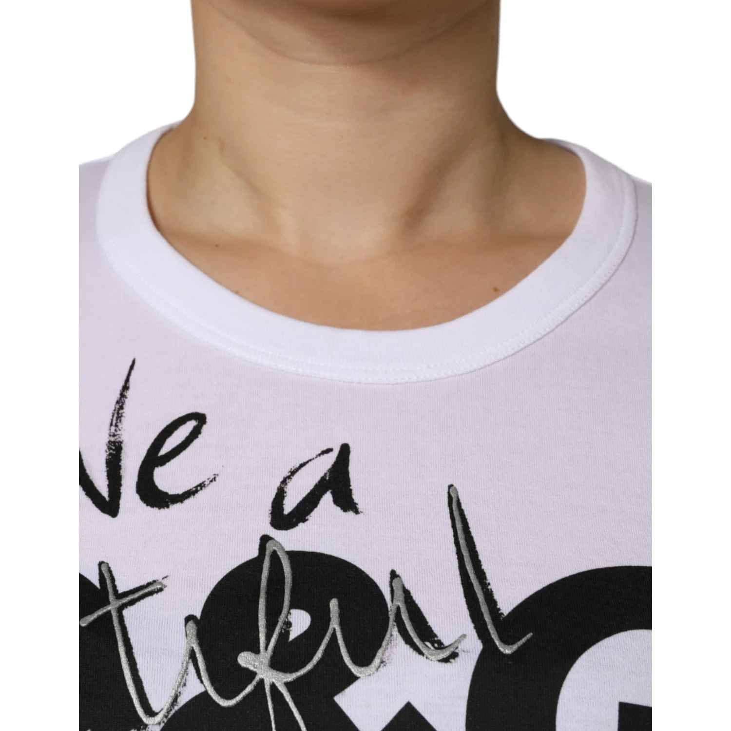 White Cotton Logo Print Round Neck T-shirt