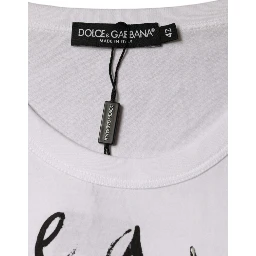 White Cotton Logo Print Round Neck T-shirt