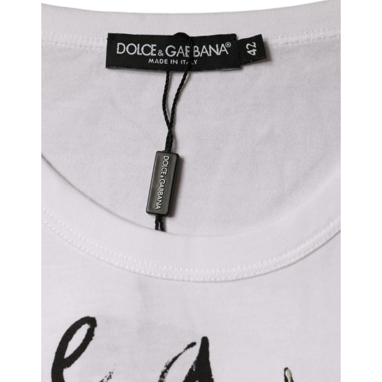 White Cotton Logo Print Round Neck T-shirt