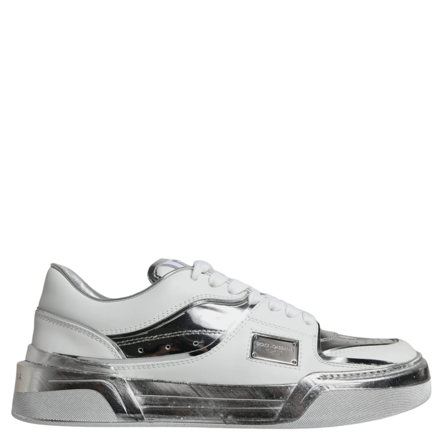 White Silver Leather Low Top Sneakers Shoes