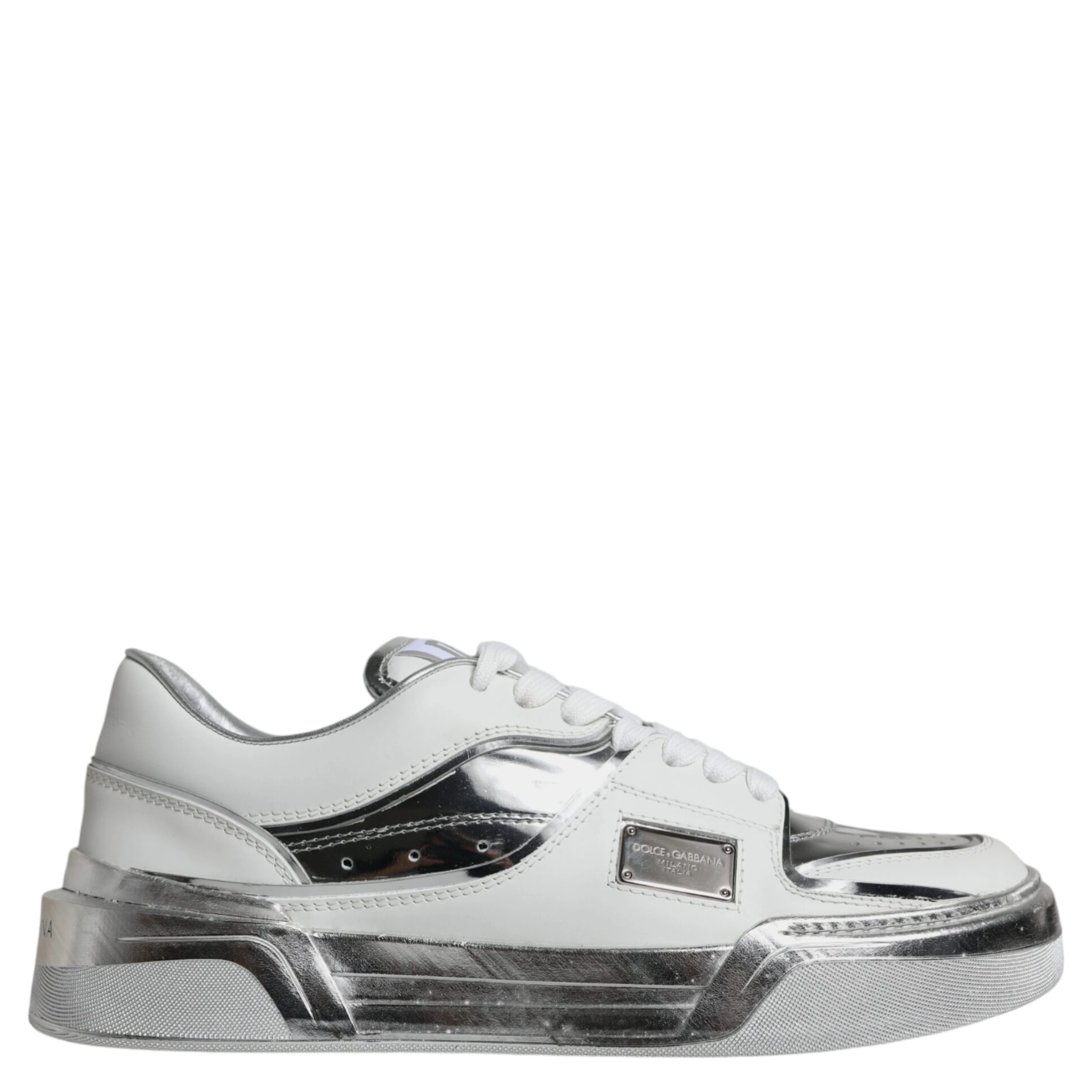 White Silver Leather Low Top Sneakers Shoes