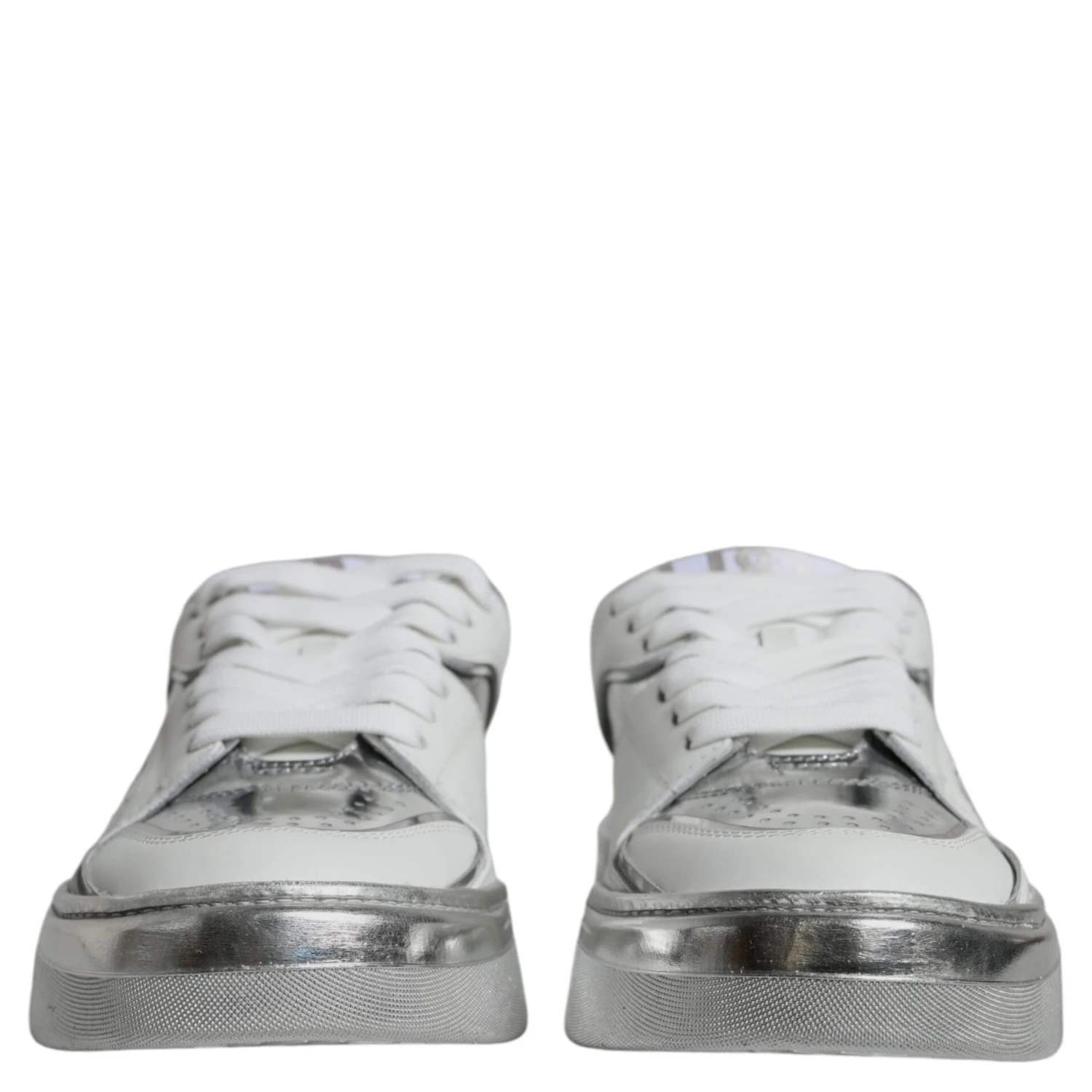 White Silver Leather Low Top Sneakers Shoes