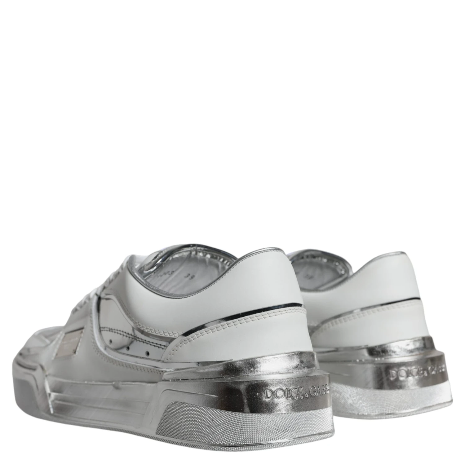 White Silver Leather Low Top Sneakers Shoes