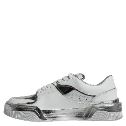 White Silver Leather Low Top Sneakers Shoes