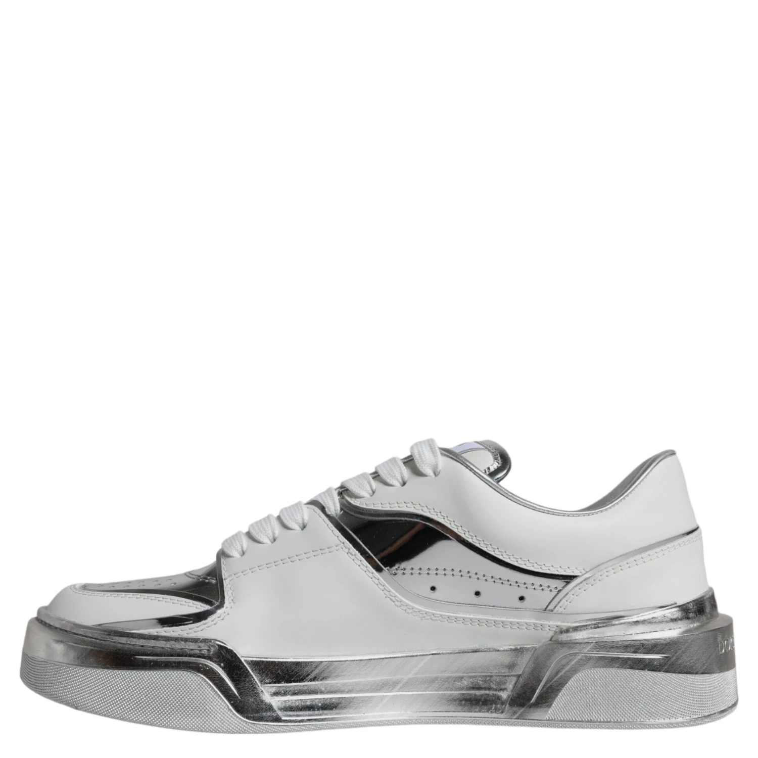 White Silver Leather Low Top Sneakers Shoes