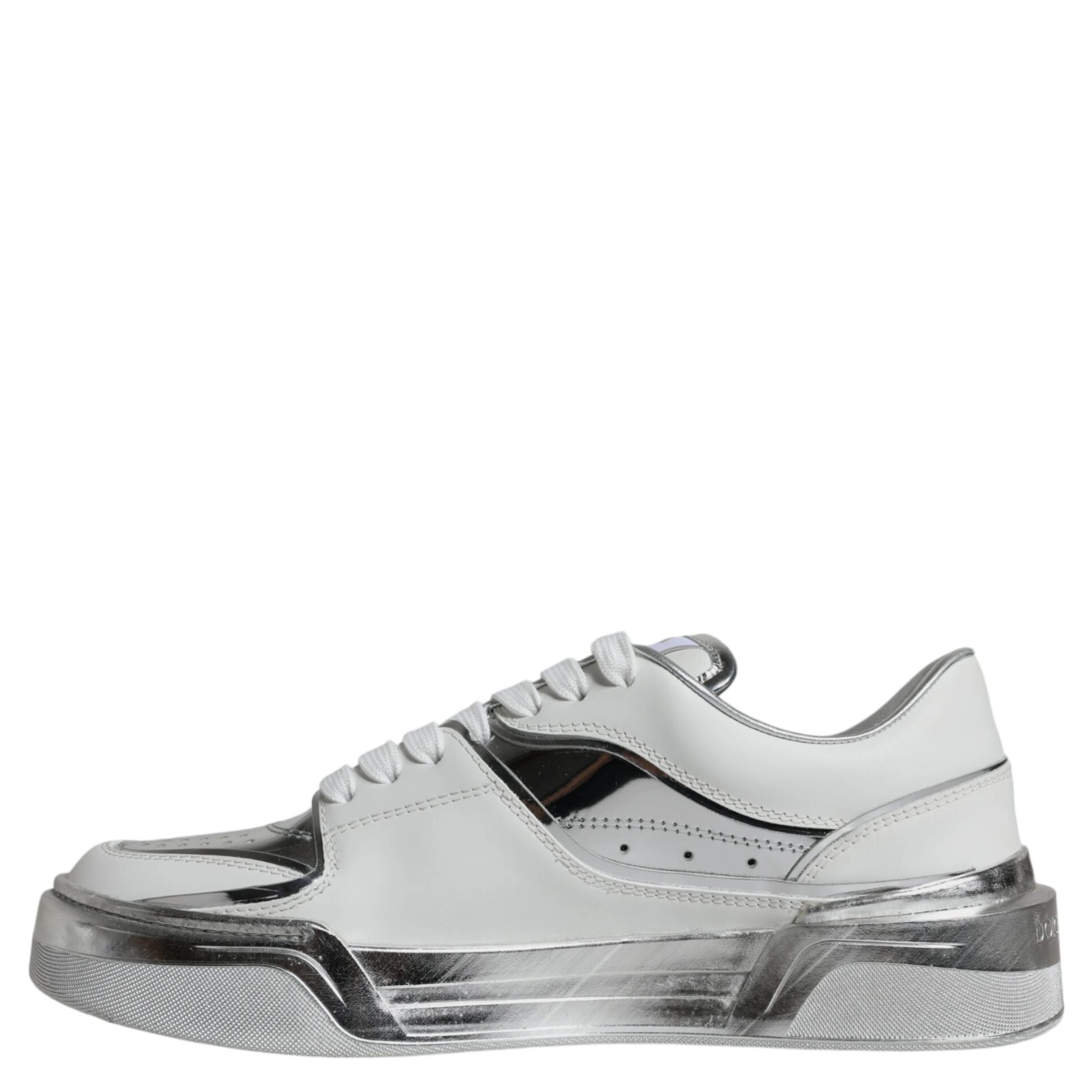 White Silver Leather Low Top Sneakers Shoes