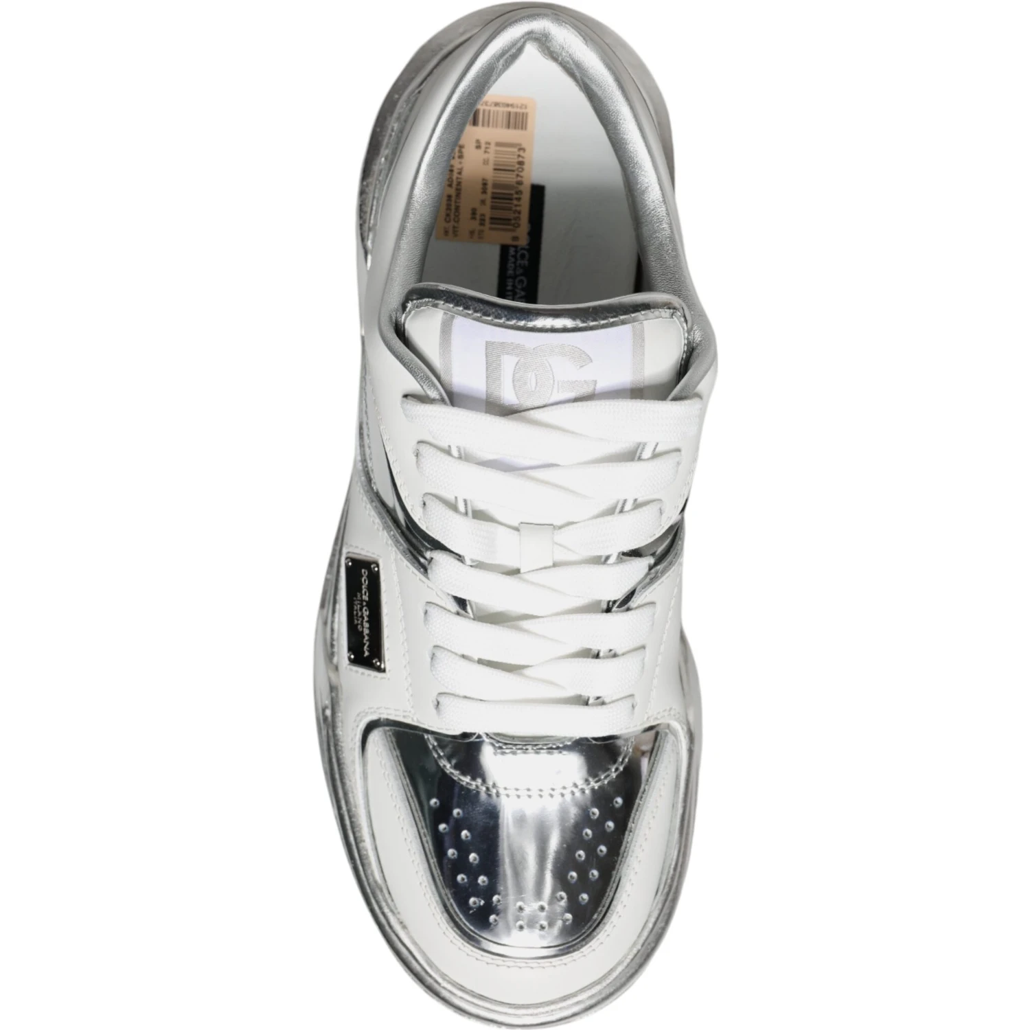 White Silver Leather Low Top Sneakers Shoes