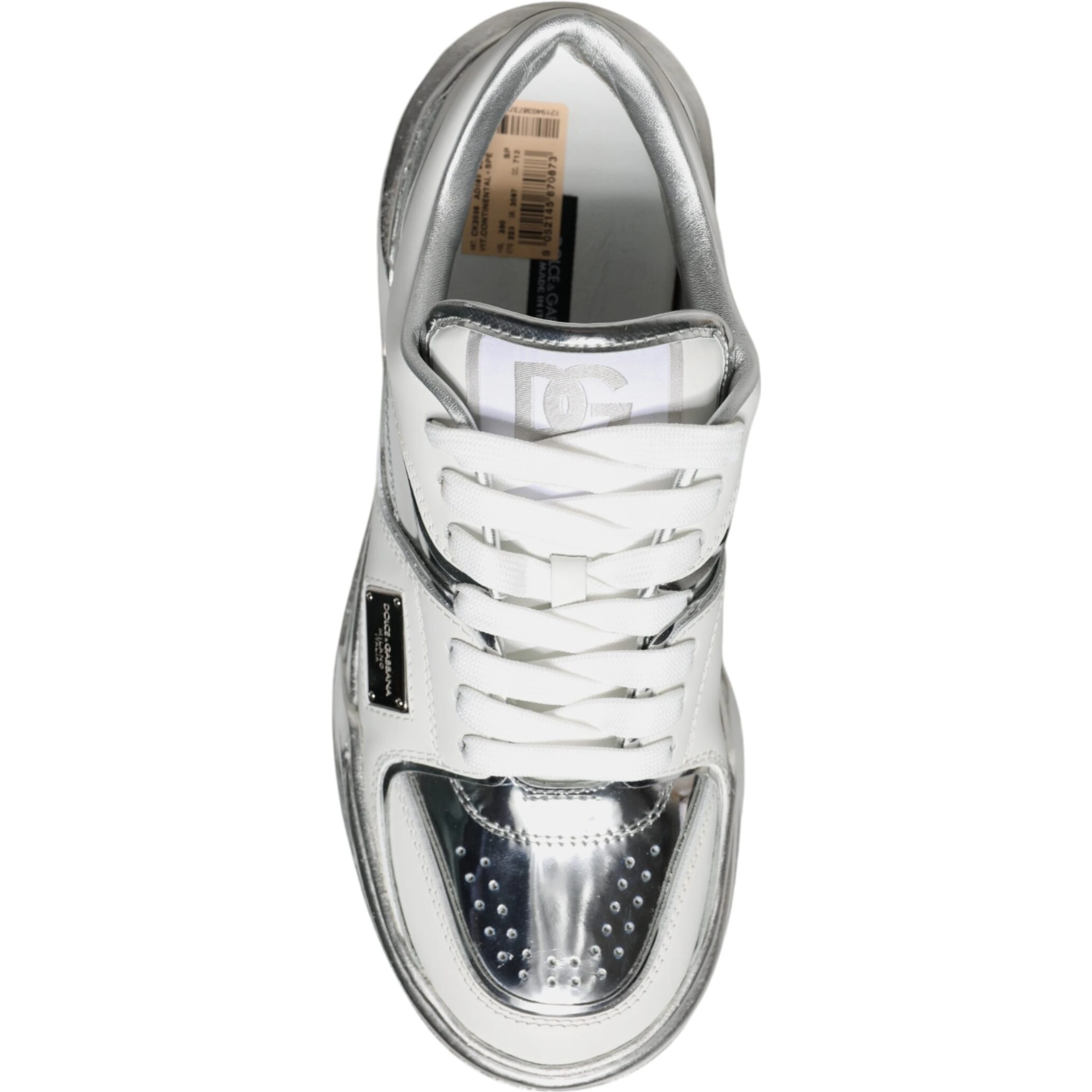 White Silver Leather Low Top Sneakers Shoes