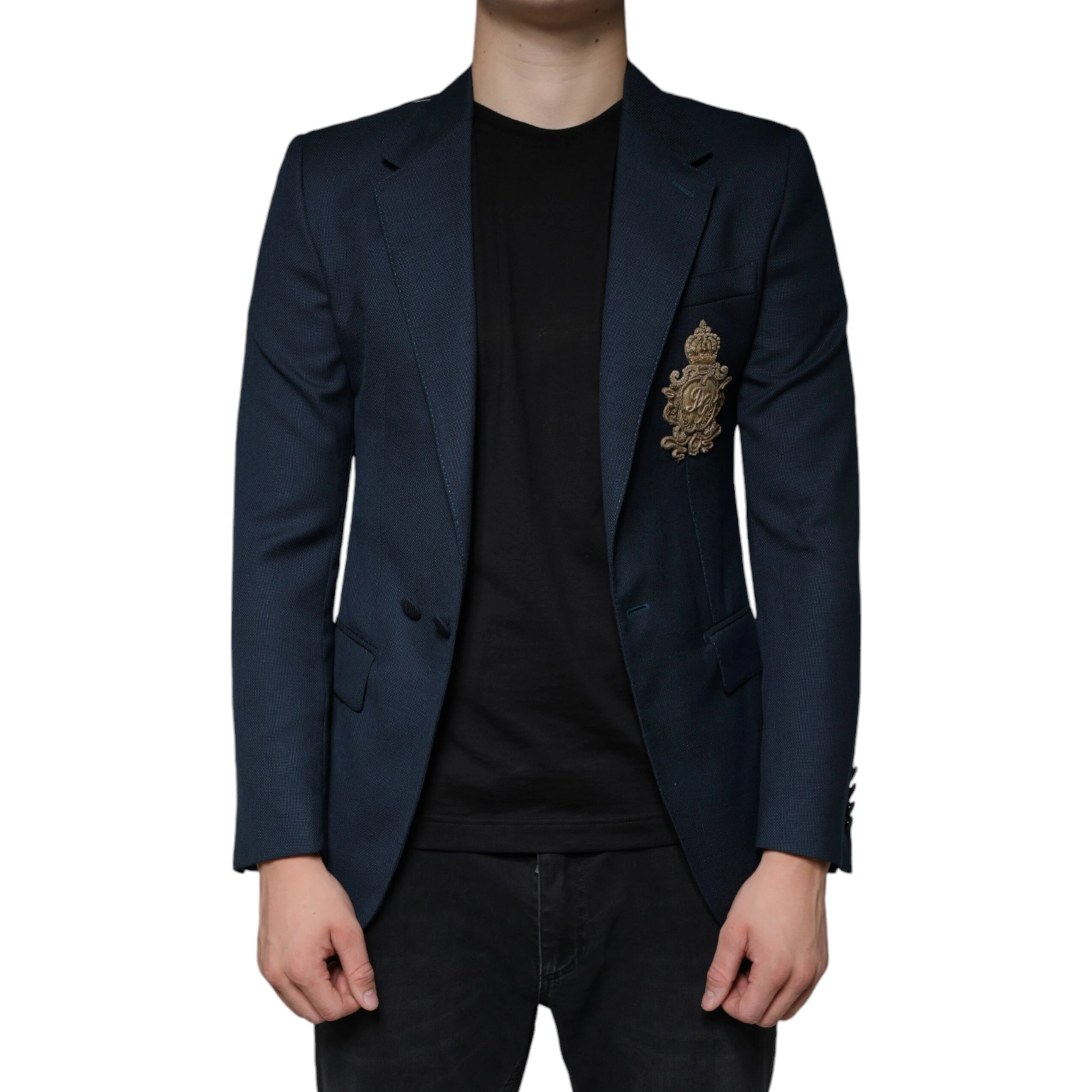 Blue Wool Logo Single Breasted Coat Blazer