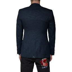 Blue Wool Logo Single Breasted Coat Blazer