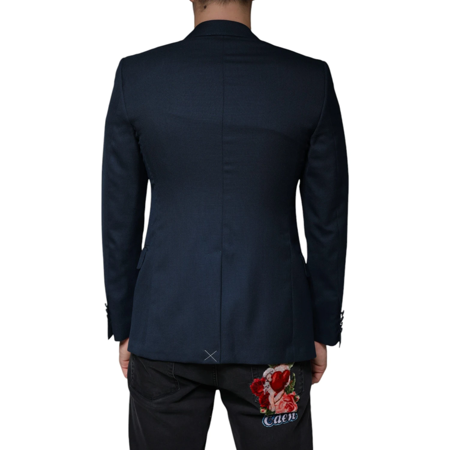 Blue Wool Logo Single Breasted Coat Blazer