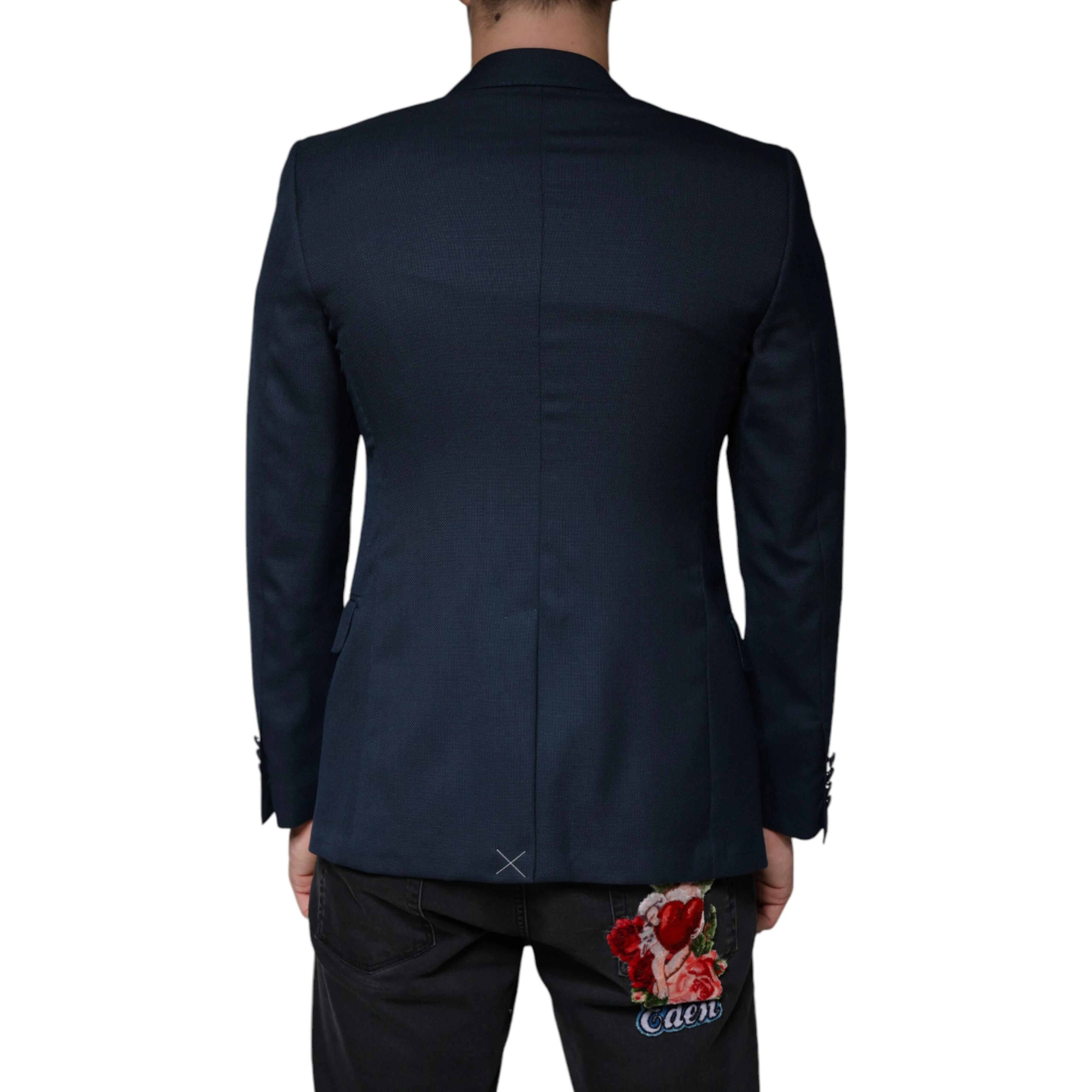 Blue Wool Logo Single Breasted Coat Blazer