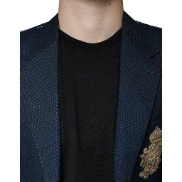 Blue Wool Logo Single Breasted Coat Blazer