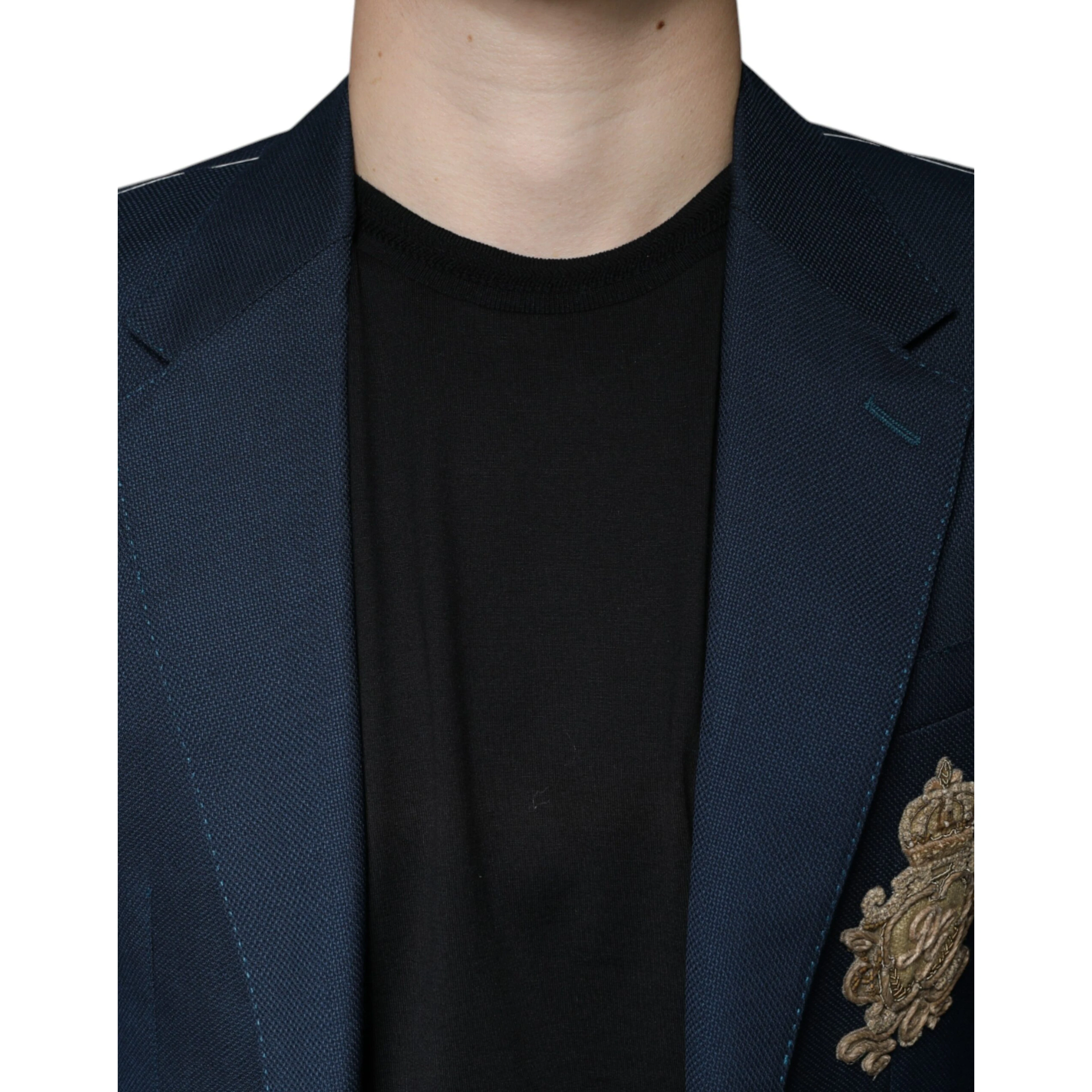 Blue Wool Logo Single Breasted Coat Blazer