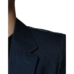 Blue Wool Logo Single Breasted Coat Blazer