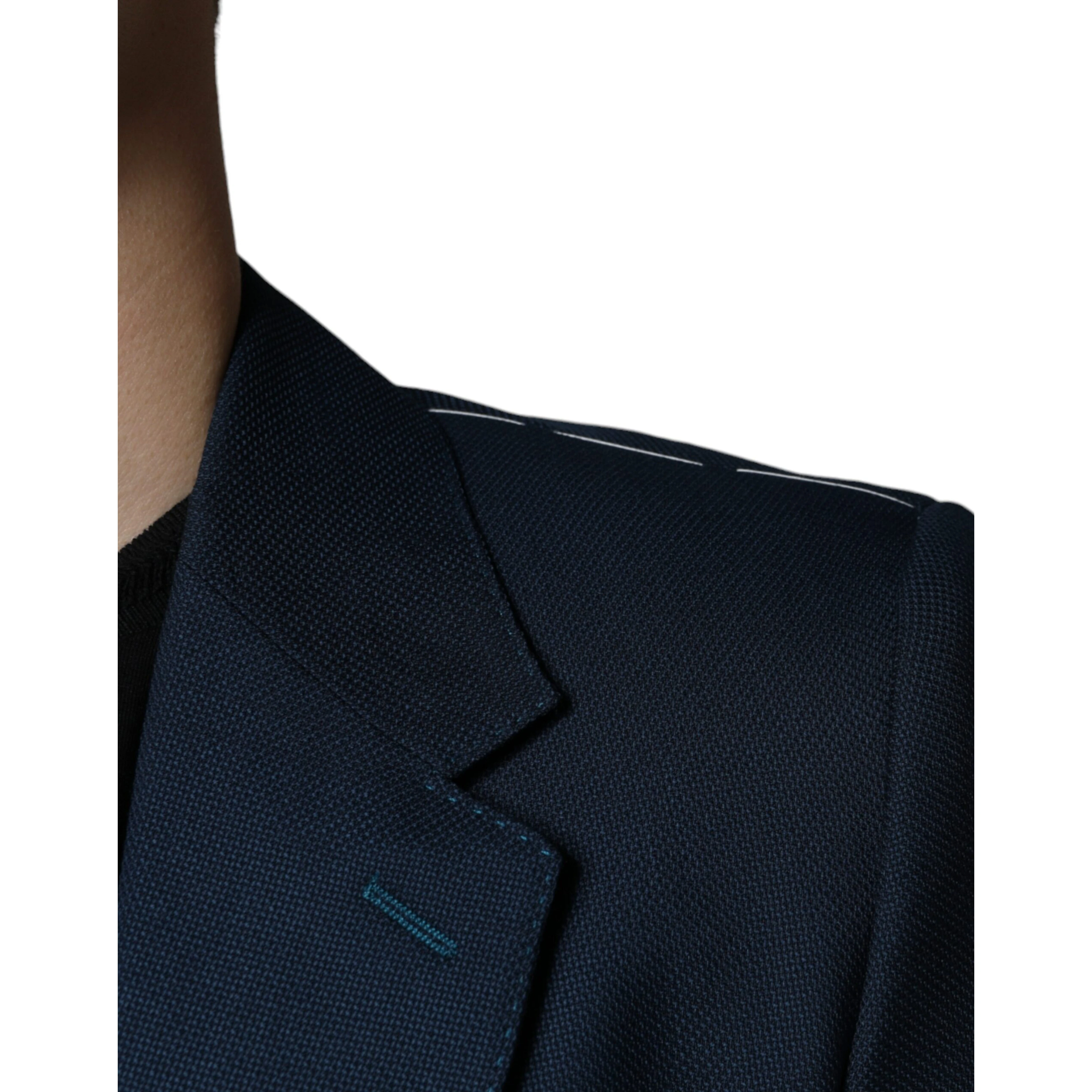 Blue Wool Logo Single Breasted Coat Blazer