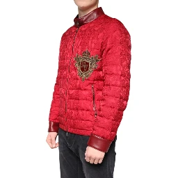 Red Quilted Bomber Gold Crown Logo Jacket