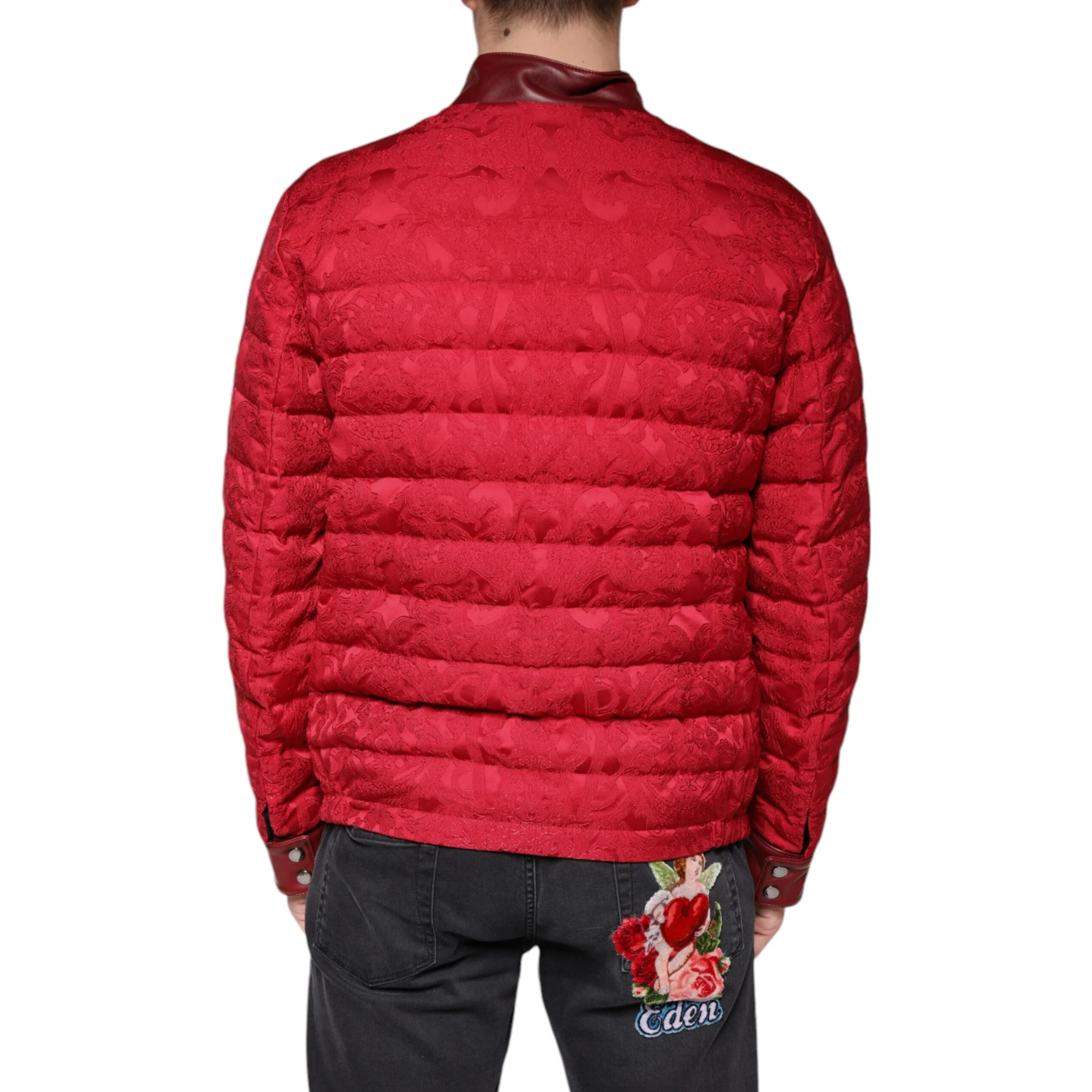Red Quilted Bomber Gold Crown Logo Jacket