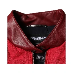Red Quilted Bomber Gold Crown Logo Jacket
