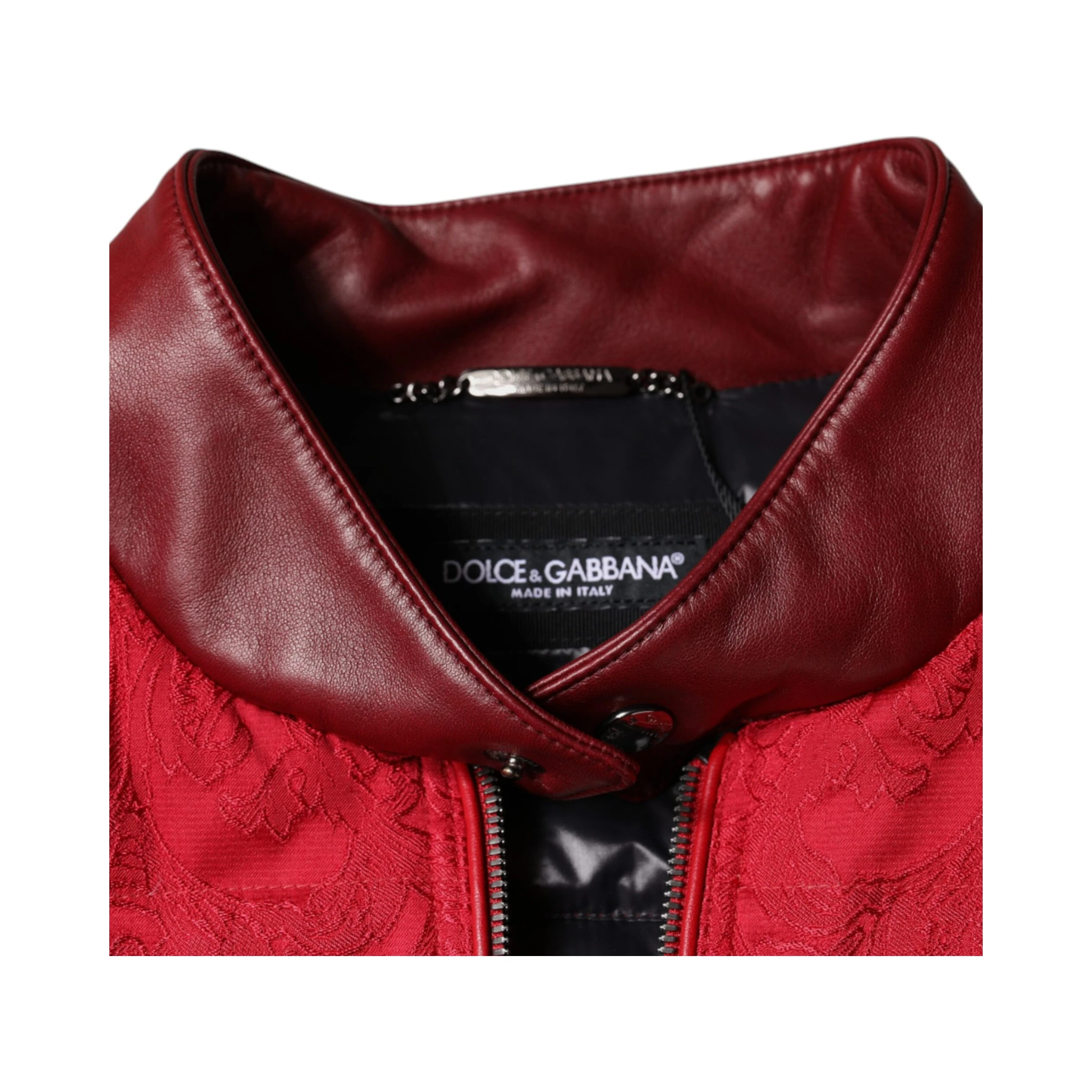 Red Quilted Bomber Gold Crown Logo Jacket
