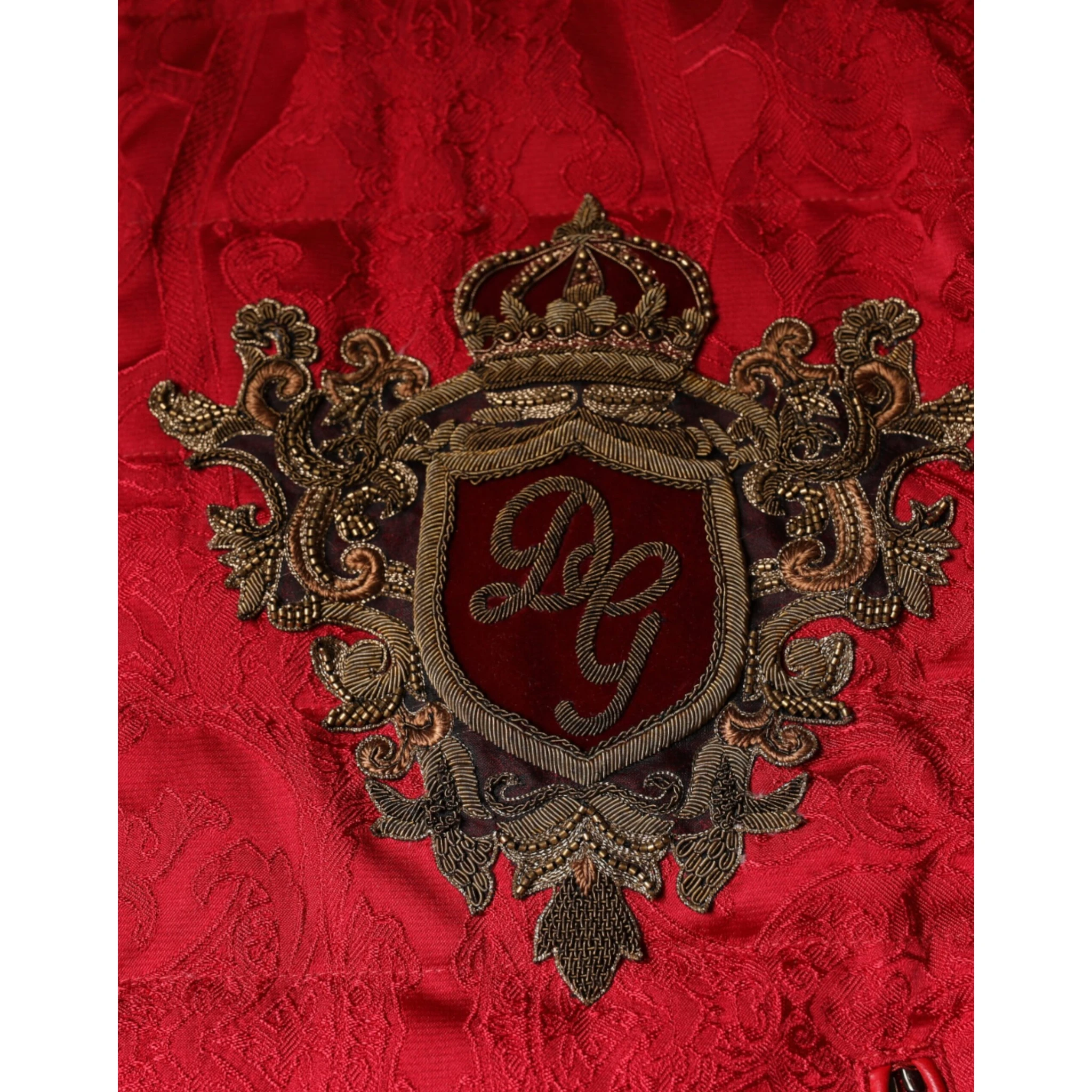 Red Quilted Bomber Gold Crown Logo Jacket