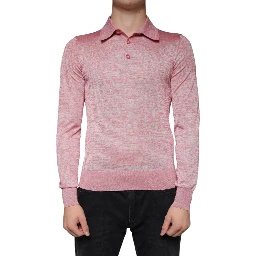 Pink Polyester Long Sleeve Men Polo T-shirt