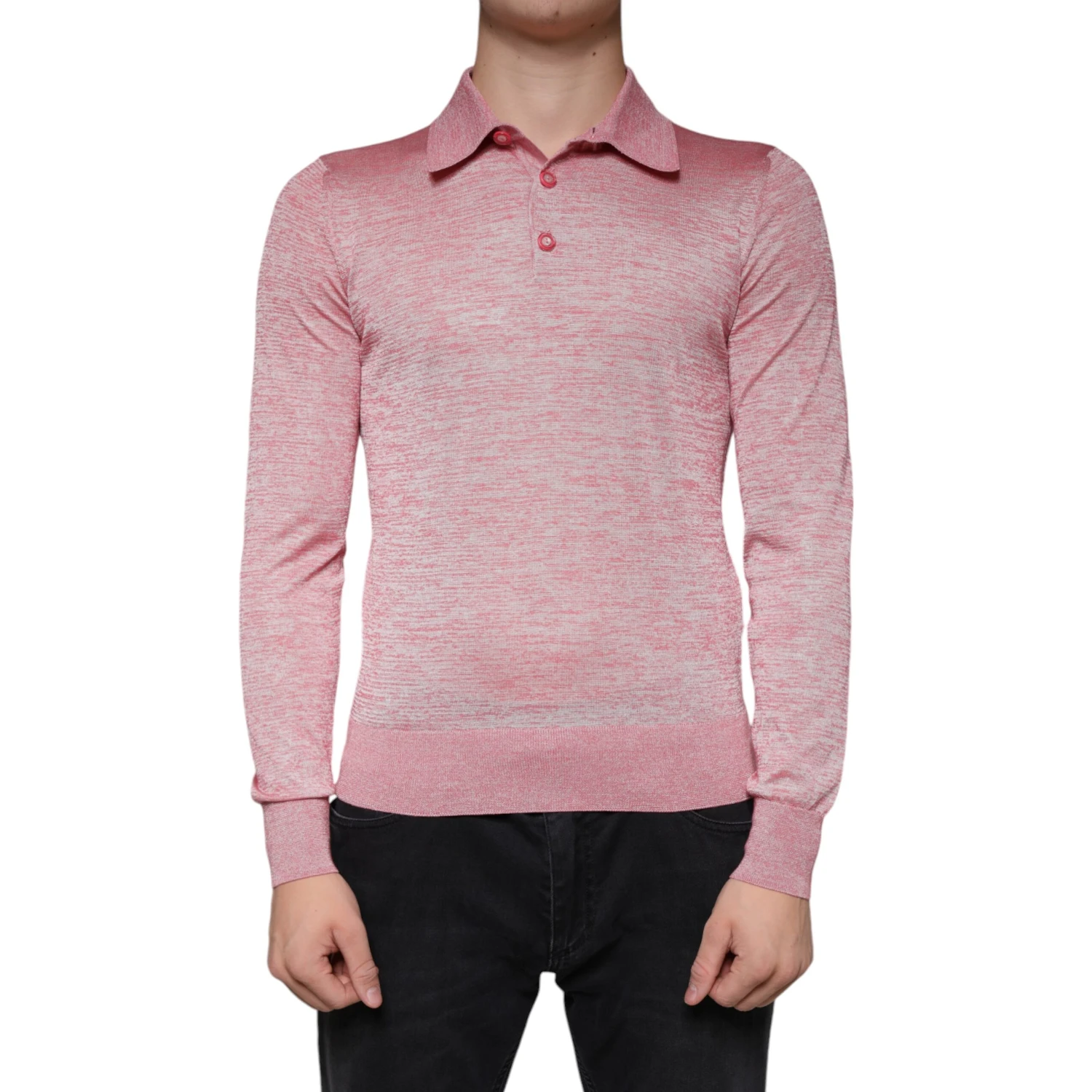 Pink Polyester Long Sleeve Men Polo T-shirt