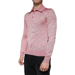 Pink Polyester Long Sleeve Men Polo T-shirt