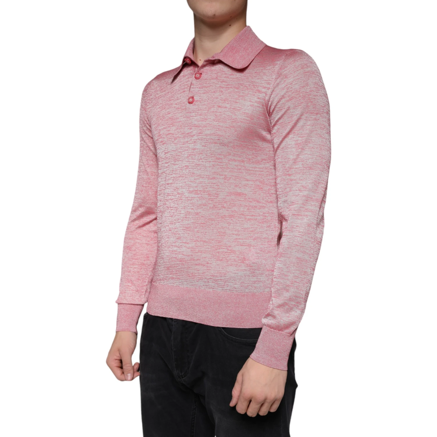 Pink Polyester Long Sleeve Men Polo T-shirt