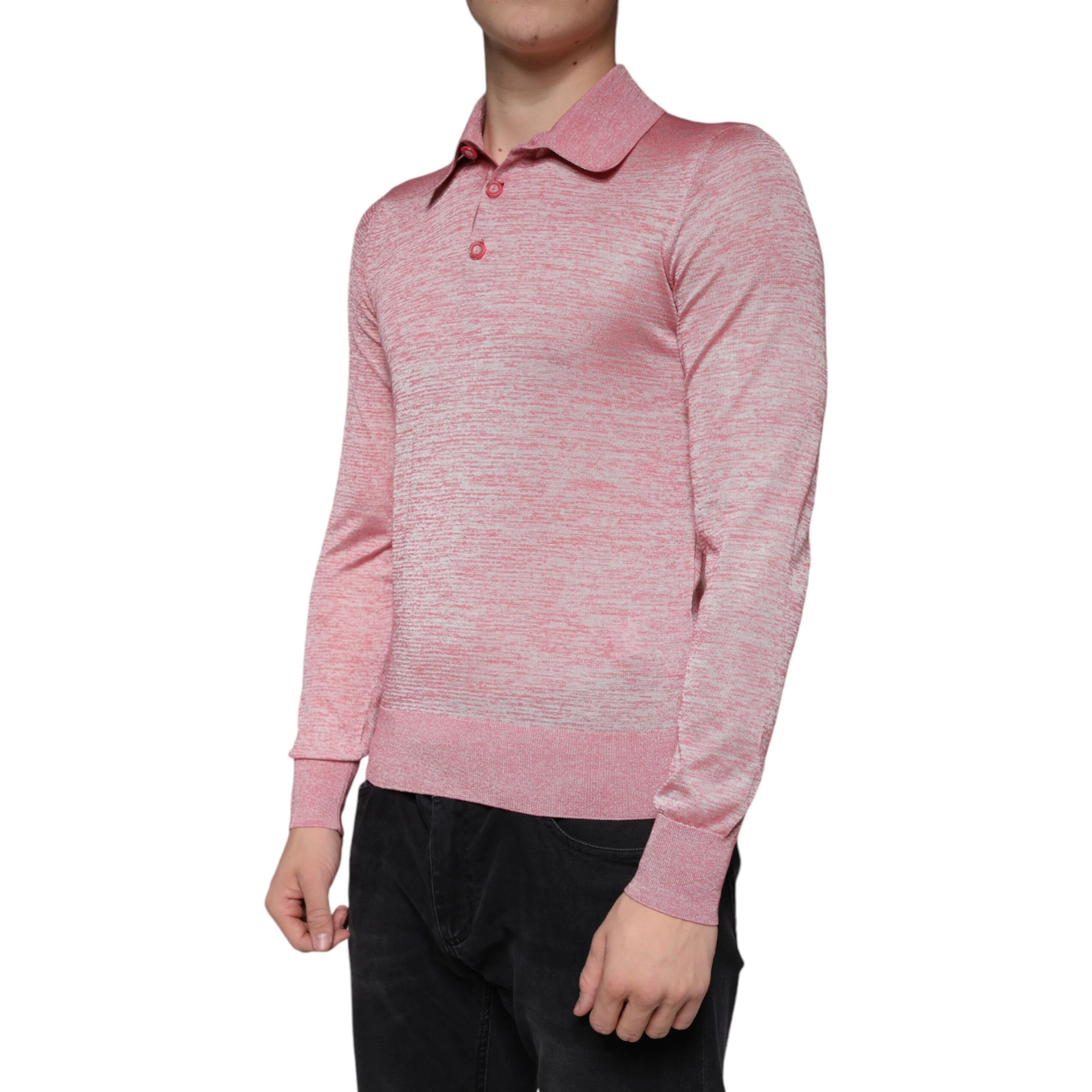 Pink Polyester Long Sleeve Men Polo T-shirt