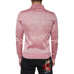 Pink Polyester Long Sleeve Men Polo T-shirt