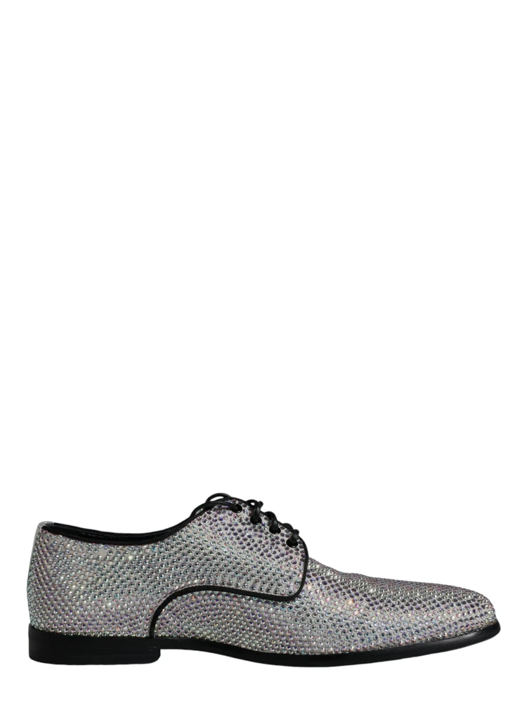 Silver Leather Rhinestones Derby Dress Shoes